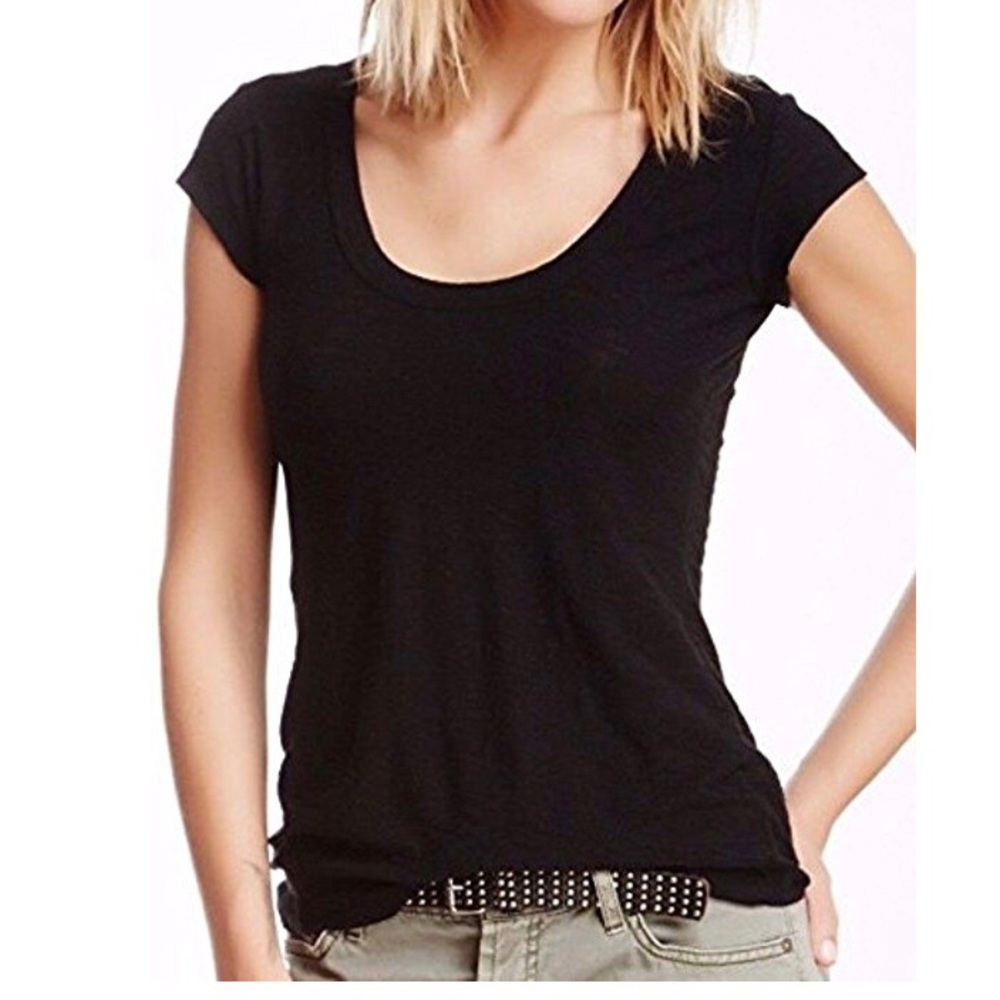 NEW James Perse Casual Sheer Cap Sleeve Tee Black